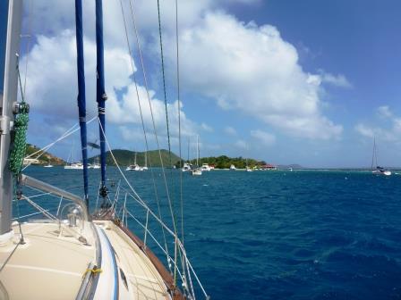 Anchoring at the back of the fleet in Marina Cay